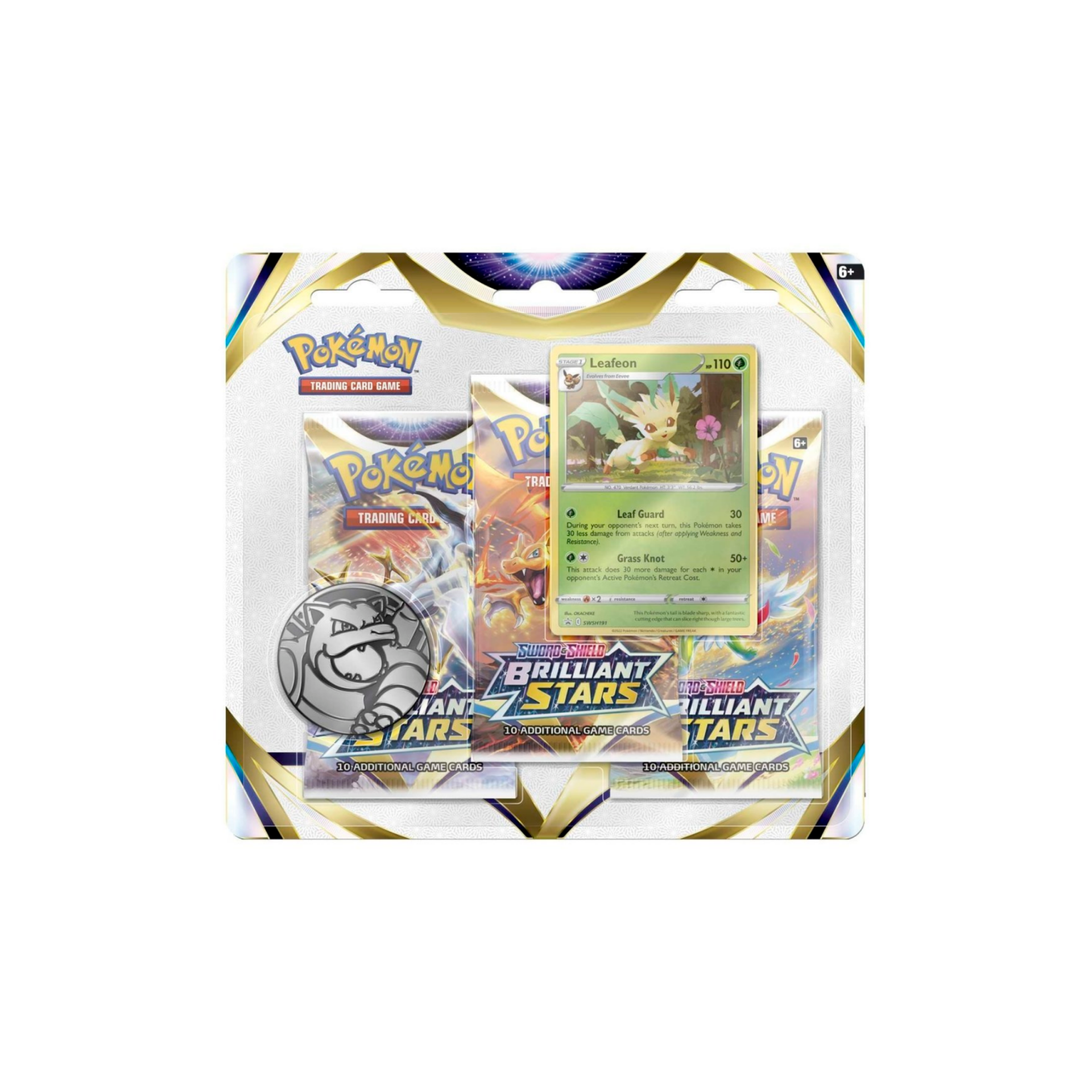 Pokémon TCG: Sword & Shield-Brilliant Stars 3 Booster Packs, Coin & Leafeon Promo Card