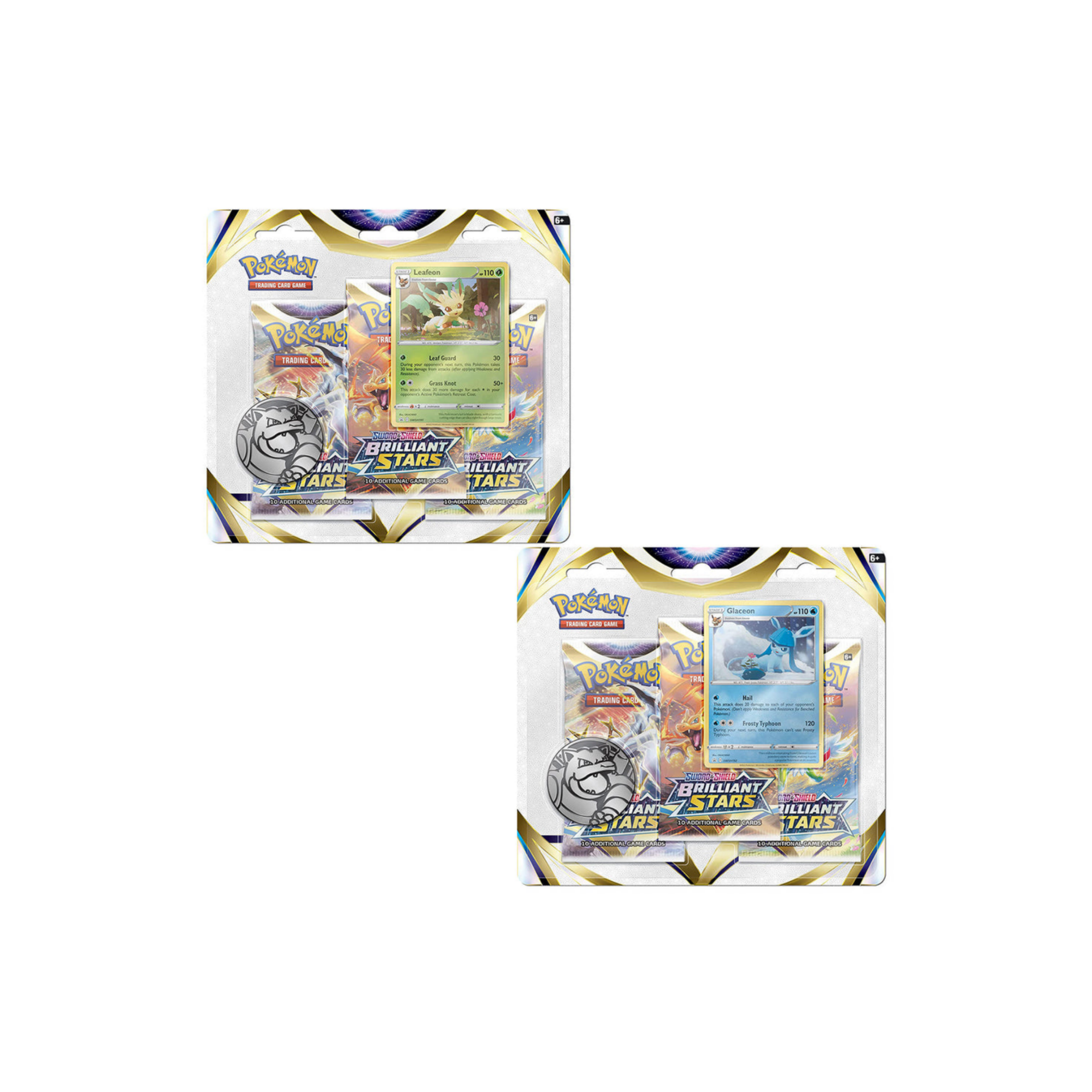 Pokémon TCG Brilliant Stars Three Booster Blisters Leafeon & Glaceon (Pair)